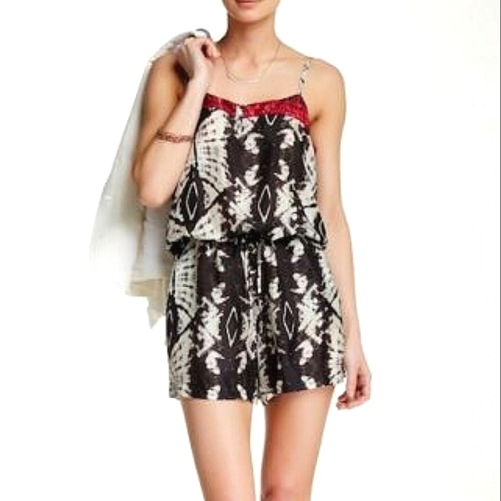 Da-Nang Surplus Tie Dye Silk Romper Red Black